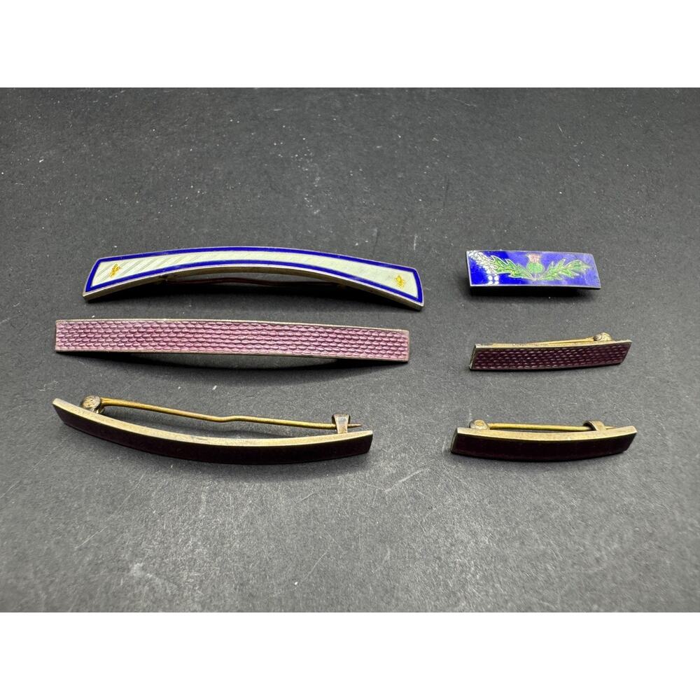 Vintage Lot Of 6 Signed Sterling Silver 925 Petite Bar Enamel Brooch Pins